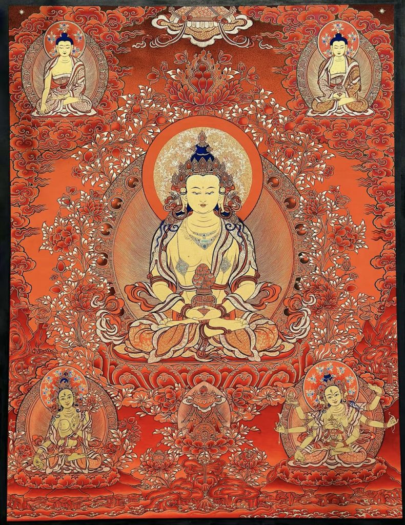 编号189-476703：红金唐卡-长寿佛·长寿三尊（80*60CM左右）