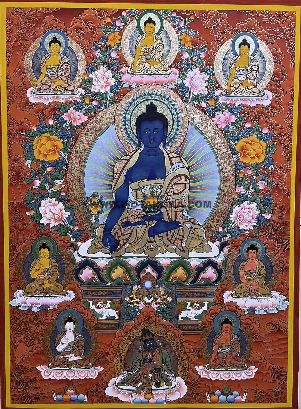 热贡-尼玛次仁·画院：红金唐卡-药师佛·药师七佛（100*70CM左右）