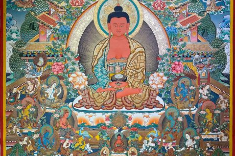 编号189-493936：彩绘唐卡-阿弥陀佛·极乐净土（120*100CM左右）