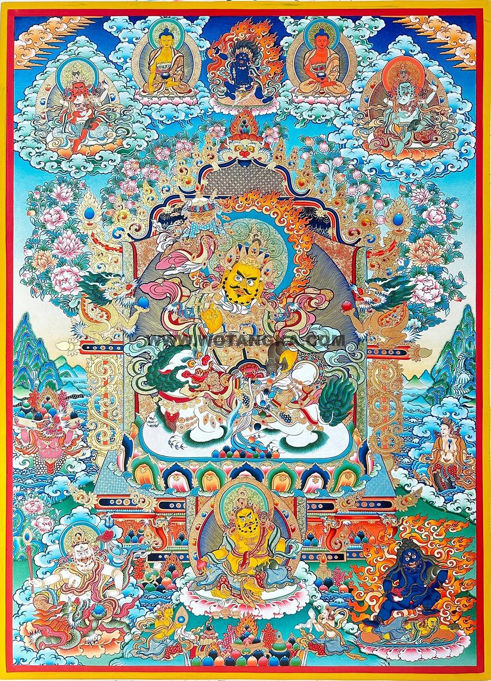 ｜已结缘·可定制｜唐卡寄卖编号：JM·189-515302-财宝天王大檀宝座天界二佛五色财神众吉祥财富供养图（彩唐）