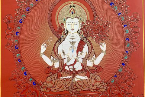 编号189-538876：红金唐卡-四臂观音（40*30CM左右）