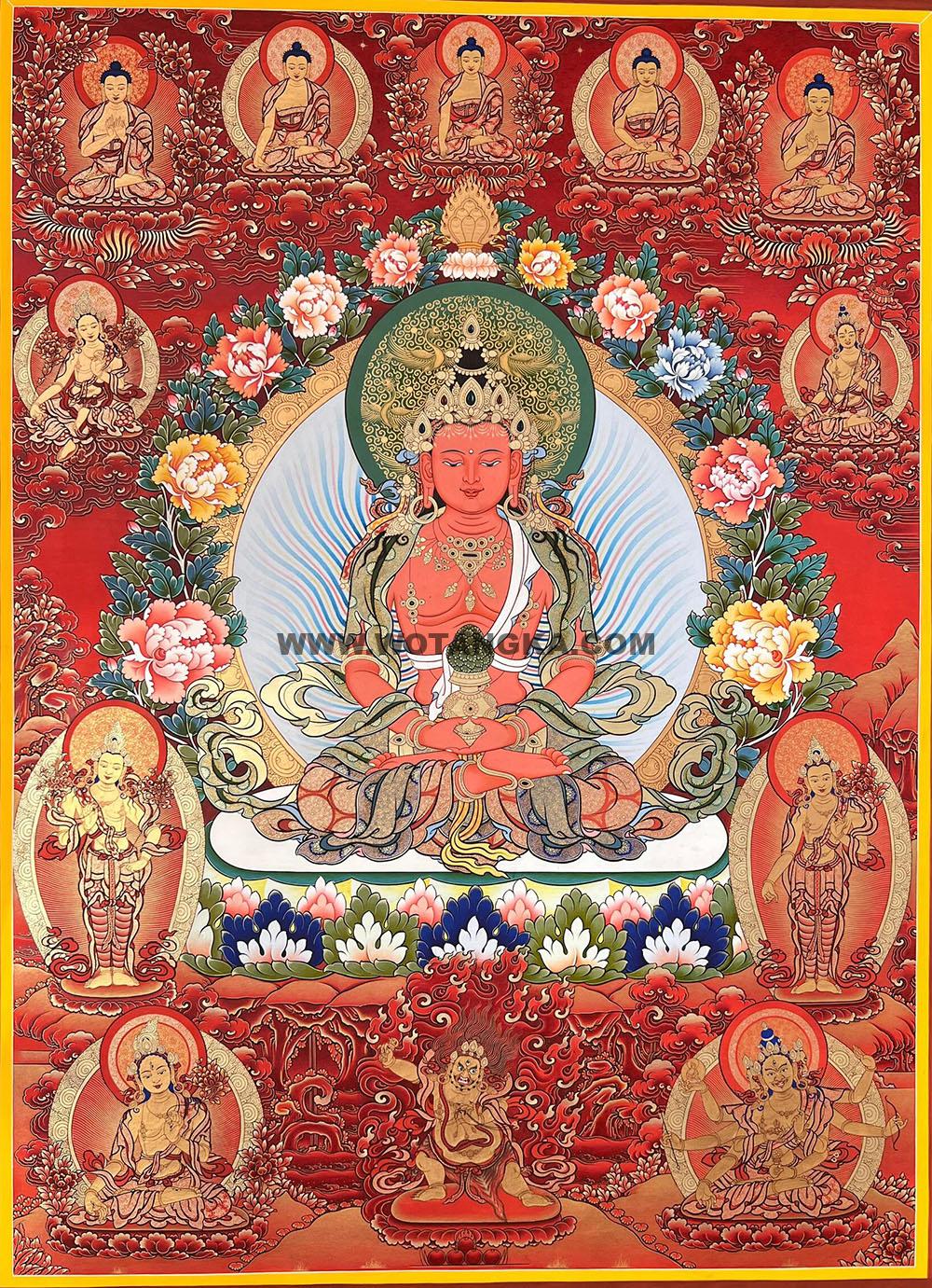 编号189-553979：红金唐卡-长寿佛·长寿三尊（100*70CM左右）