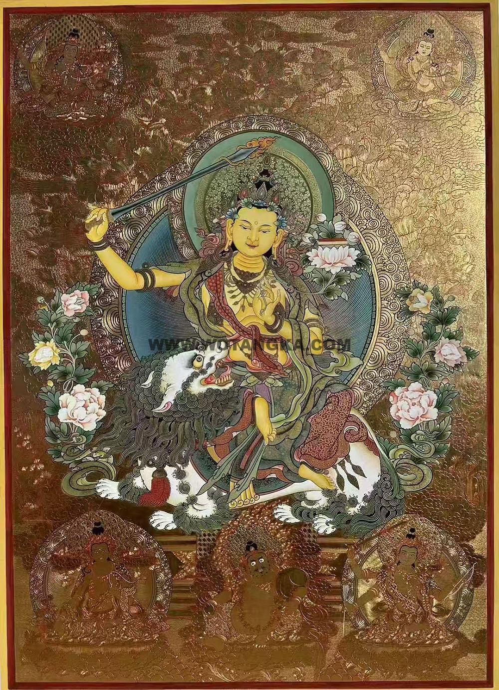 编号189-560398：黄金唐卡-文殊菩萨·五部文殊（100*70CM左右）