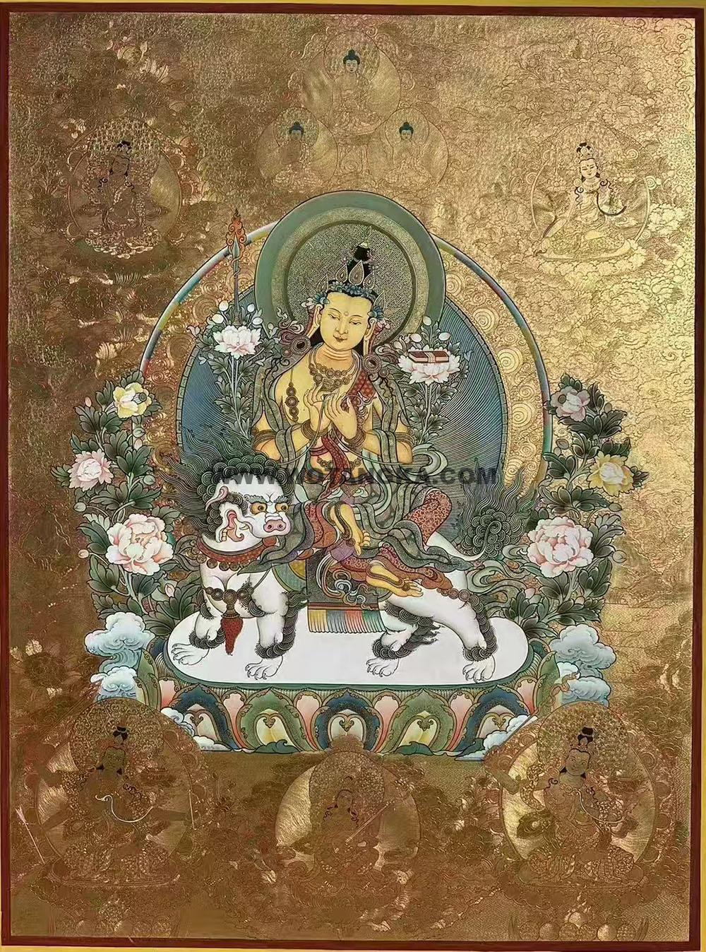 编号189-579578：黄金唐卡-文殊菩萨·五部文殊（100*70CM左右）