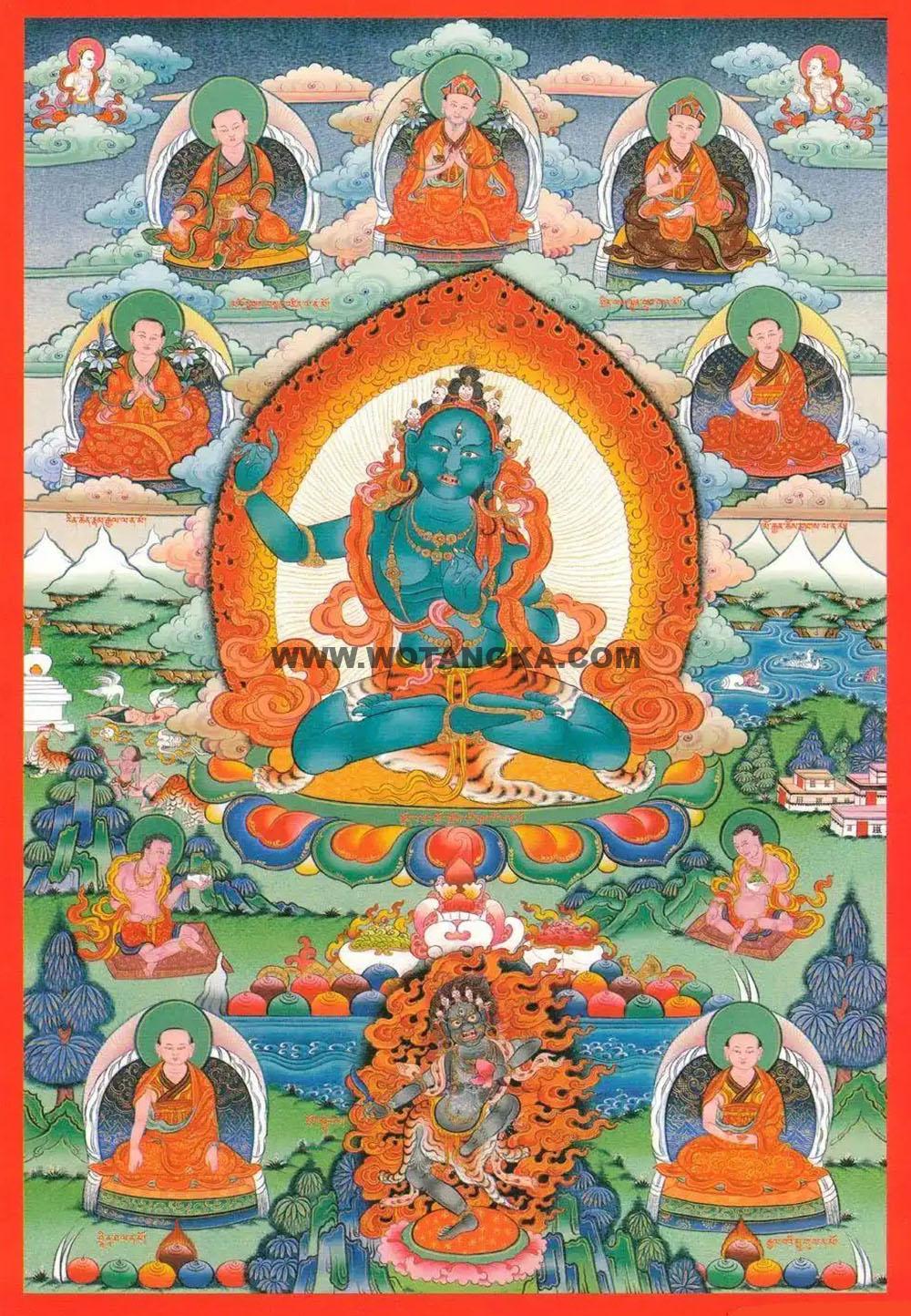 沃唐卡编号AC24787:扎西持林大圆满经堂十二本师像·第七热勒罗刹具声中本师名为仙人愤怒王