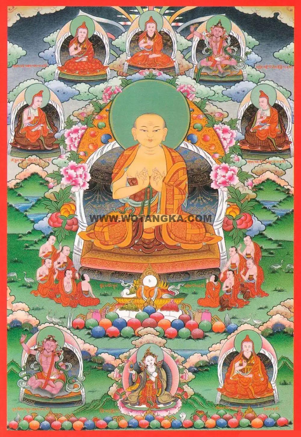 沃唐卡编号AC25836：扎西持林大圆满经堂十二本师像·第十位于灵鹫山之中本师名为长老迦叶波