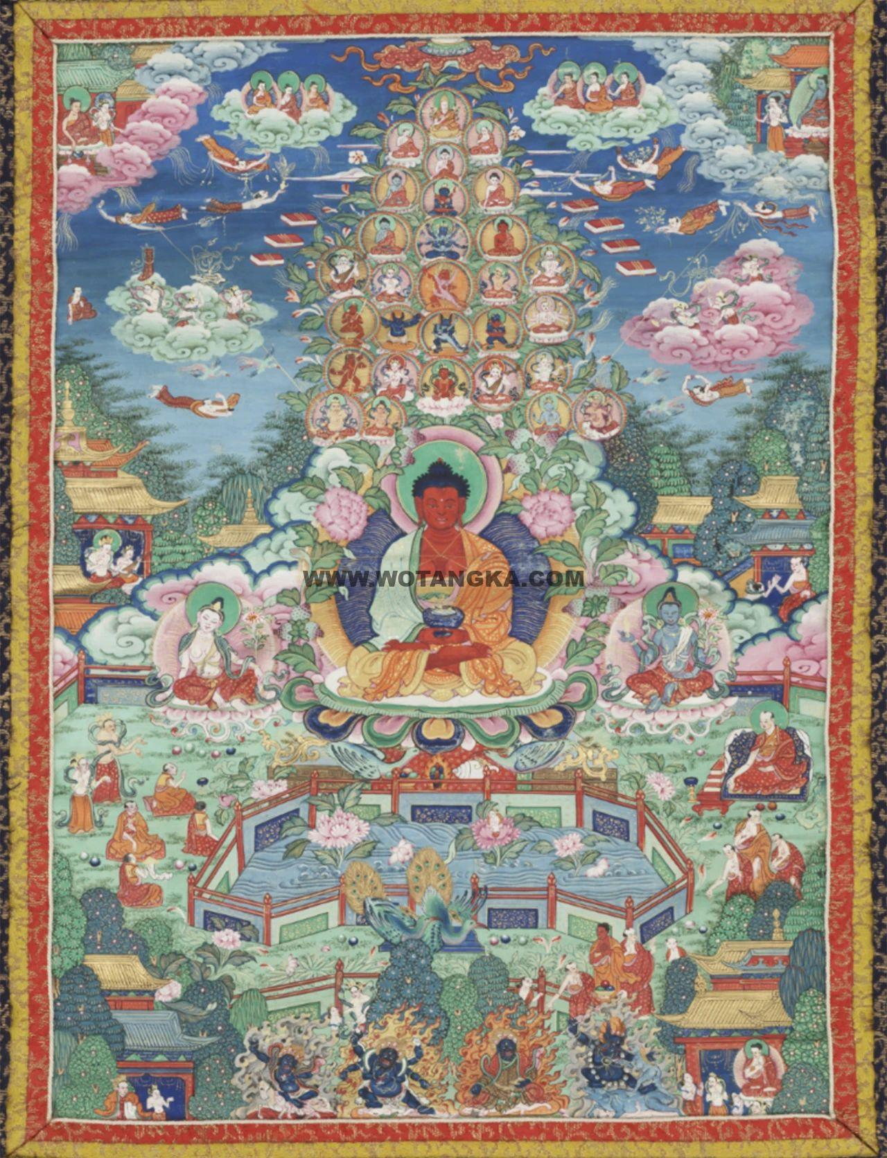 沃唐卡编号AC56432：阿弥陀佛极乐世界图 