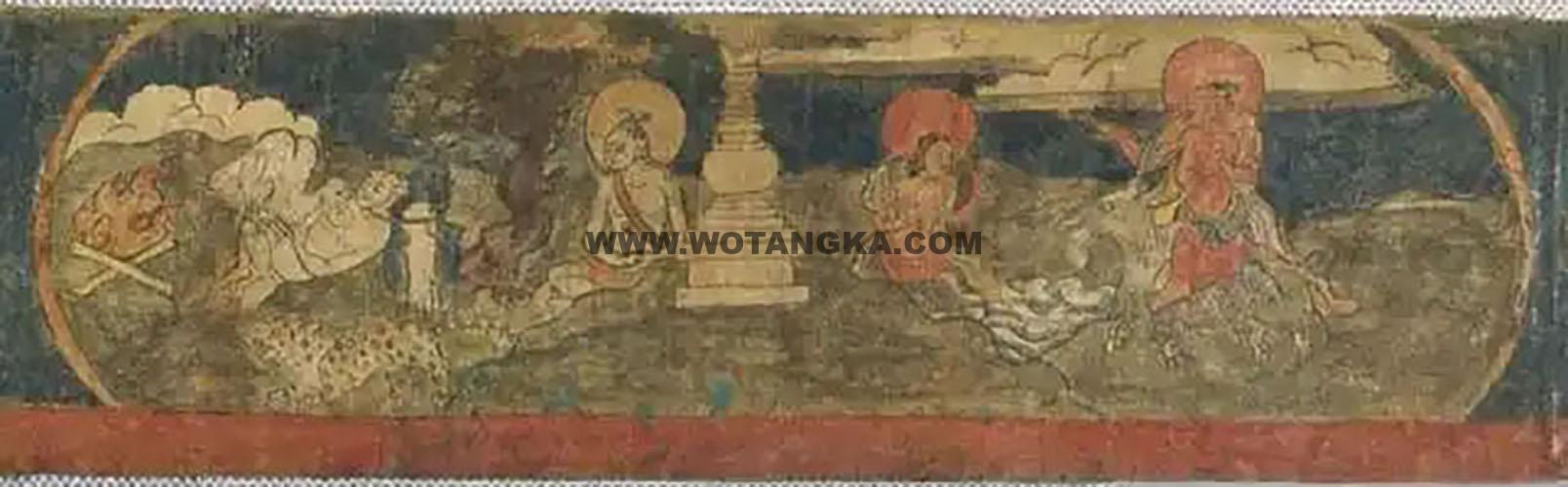 沃唐卡编号AC87946：八大寒林·东南火吉祥寒林