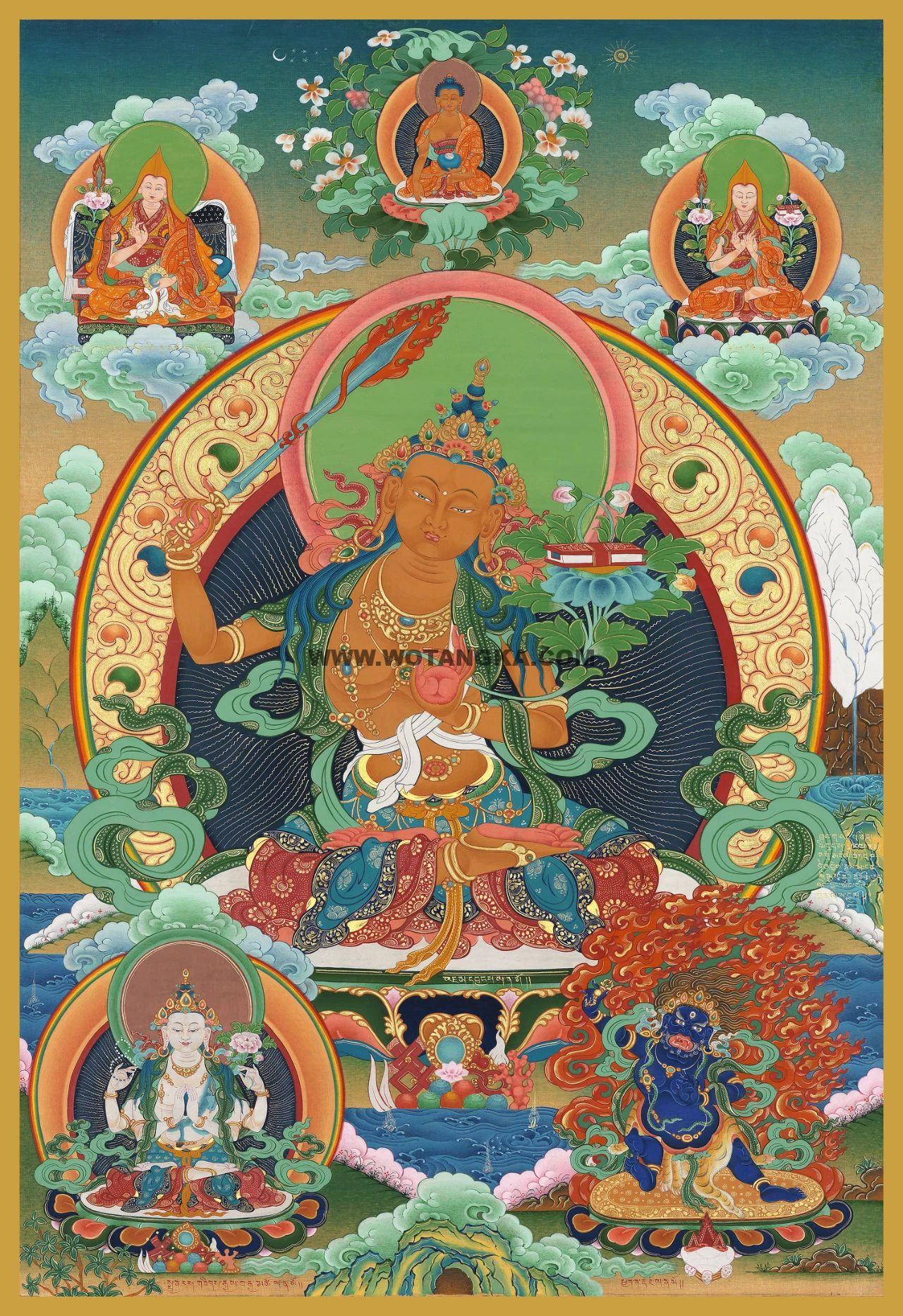 沃唐卡编号AC94712：文殊菩萨雪域三怙主