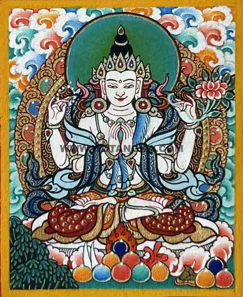 编号118-5163842：彩绘小唐卡-四臂观音（长方形·5*4CM左右）