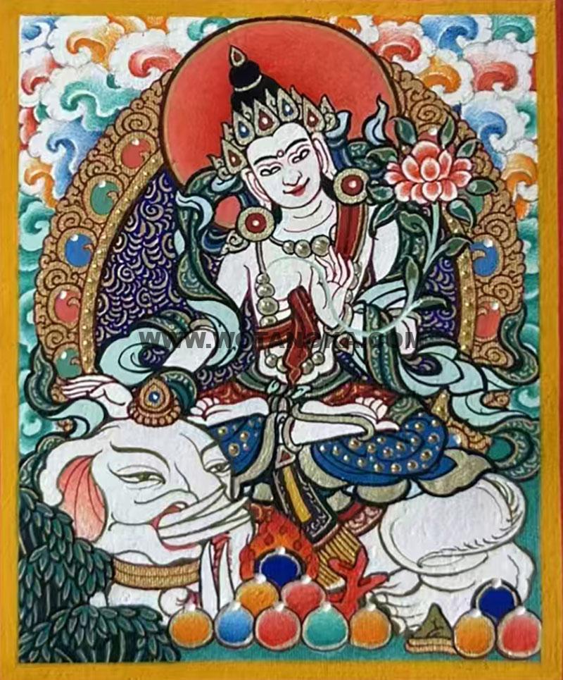 编号118-5468937：彩绘小唐卡-骑象普贤菩萨（长方形·5*4CM左右）