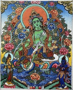 编号118-5762984：彩绘小唐卡-绿度母（长方形·5*4CM左右）