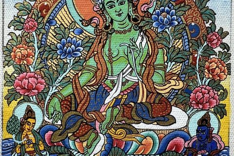 编号118-5762984：彩绘小唐卡-绿度母（长方形·5*4CM左右）