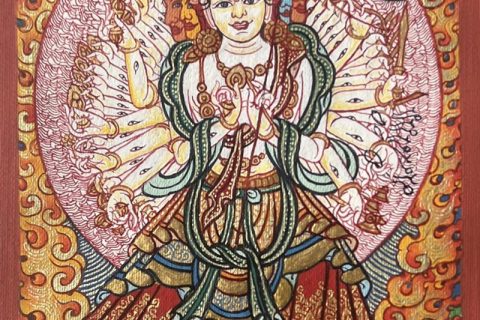 编号118-5863297：彩绘小唐卡-大白伞盖佛母（长方形·5*4CM左右）