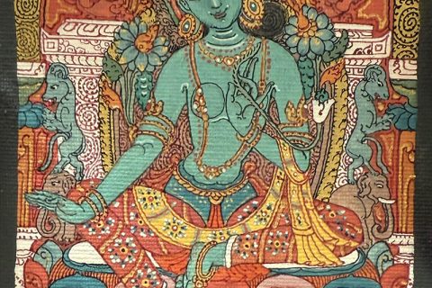 编号118-5983124：彩绘小唐卡-绿度母（长方形·5*4CM左右）