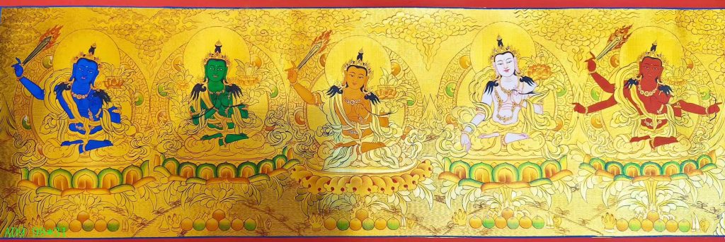 编号138-143659：黄金唐卡-文殊菩萨·五部文殊（31*99CM左右）