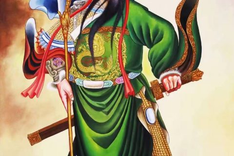 编号138-143876：彩绘唐卡-关公·伽蓝菩萨（74*49CM左右）