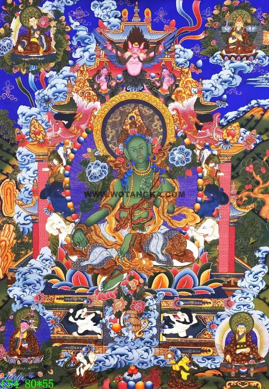 编号138-259381：彩绘唐卡-绿度母（80*55CM左右）