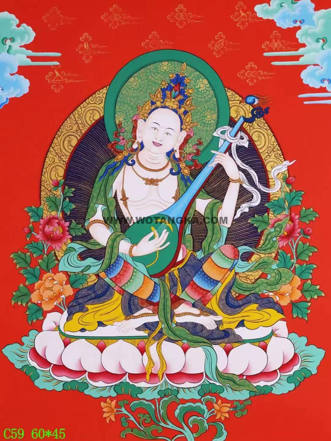 编号138-294576：彩绘唐卡-妙音天女（60*45CM左右）