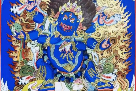 编号138-429683：彩绘唐卡-六臂玛哈嘎拉（76*50CM左右）