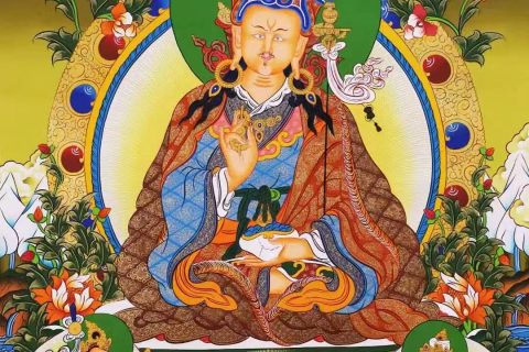 编号138-435789：彩绘唐卡-莲花生大士（90*61CM左右）