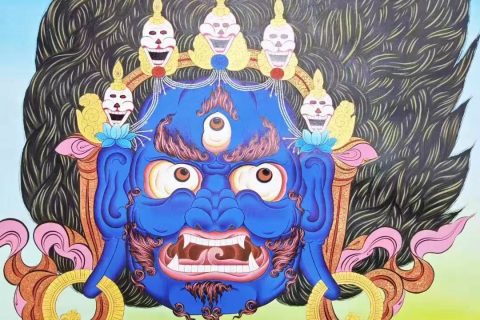 编号138-492537：彩绘唐卡-六臂玛哈嘎拉（95*72CM左右）