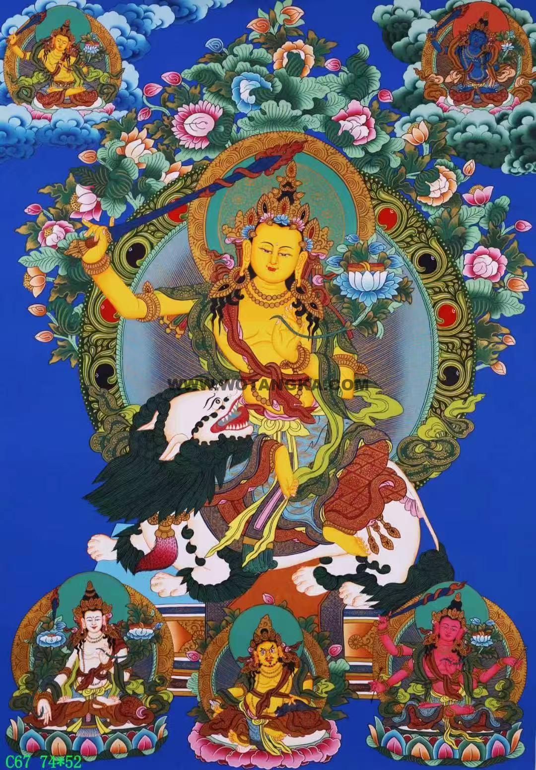 编号138-497685：彩绘唐卡-文殊菩萨·五部文殊（74*52CM左右）