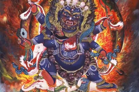 编号138-598312：彩绘唐卡-六臂玛哈嘎拉（77*53CM左右）