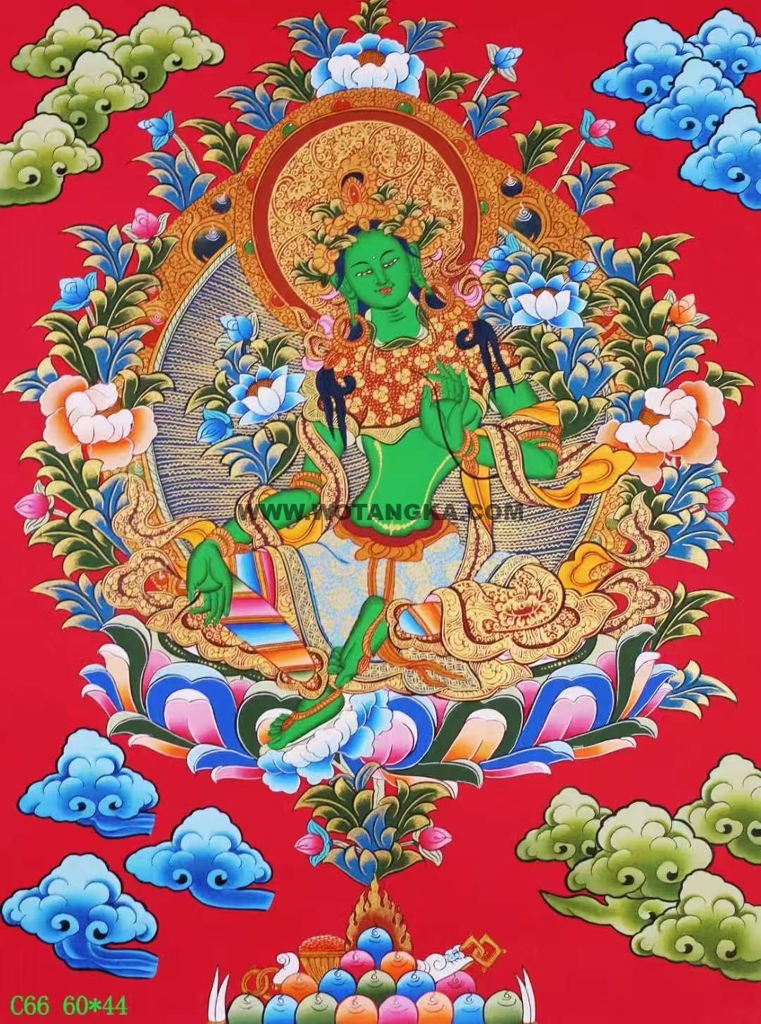 编号138-653817：彩绘唐卡-绿度母（60*44CM左右）