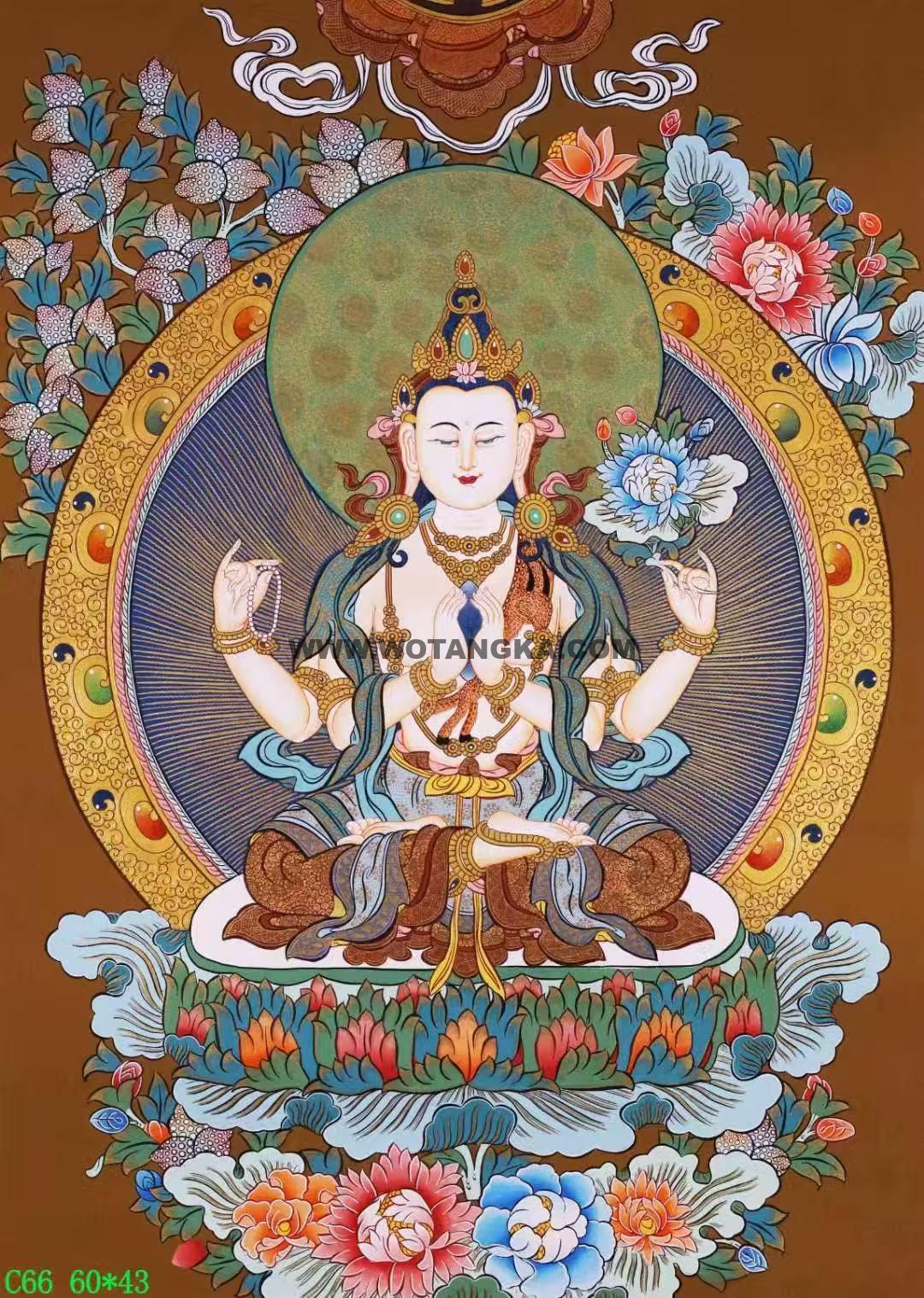 编号138-678925:彩绘唐卡-四臂观音(60*43CM左右)