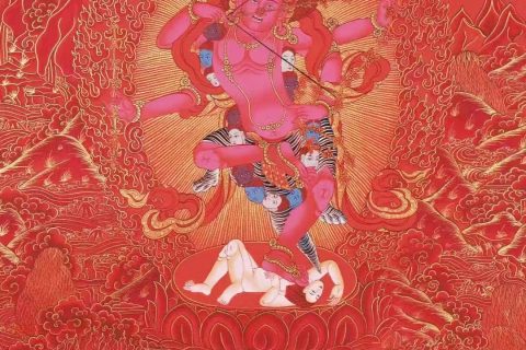 编号138-769243：红金唐卡-作明佛母·红五尊（76*51CM左右）