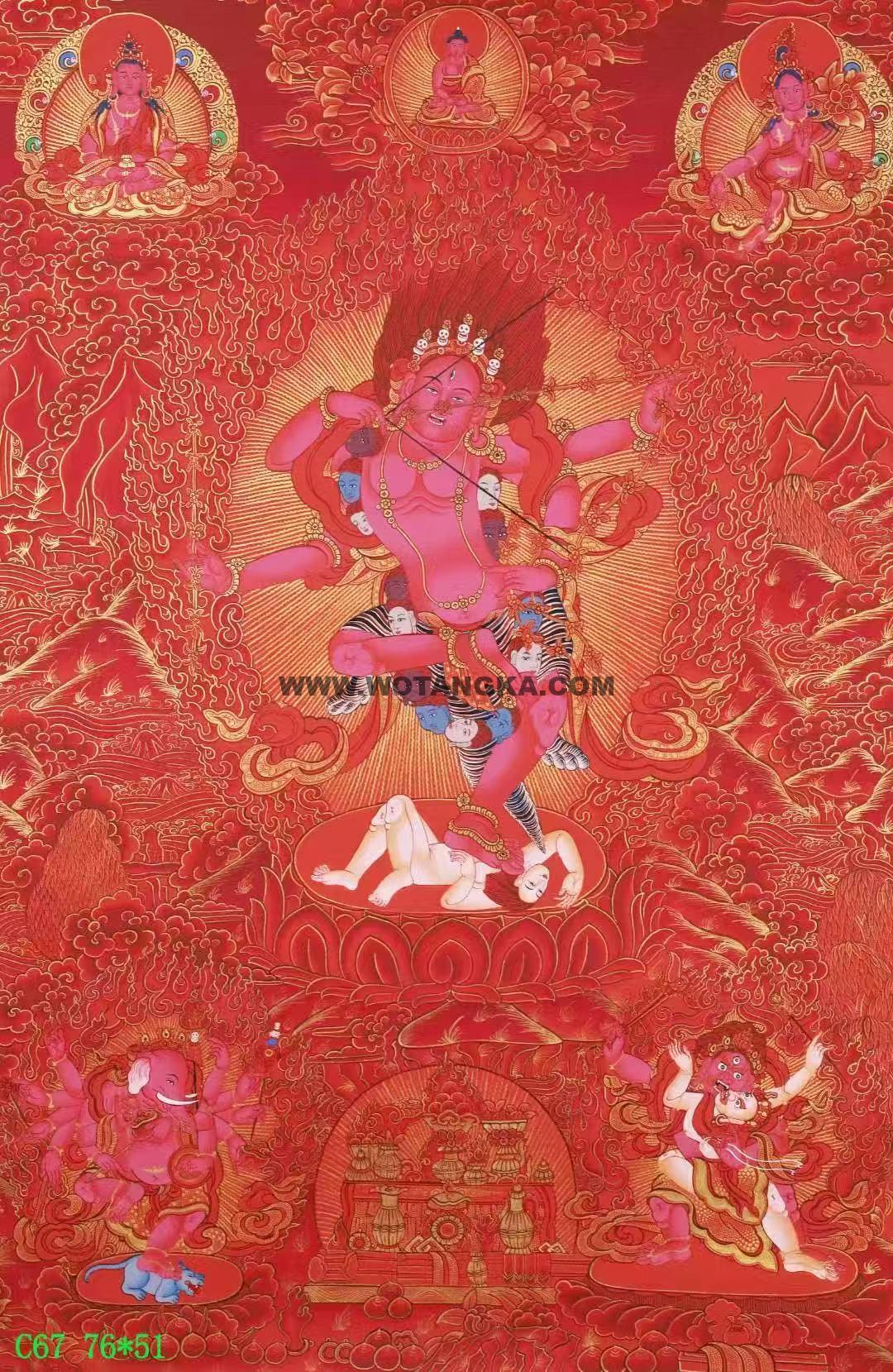 编号138-769243：红金唐卡-作明佛母·红五尊（76*51CM左右）