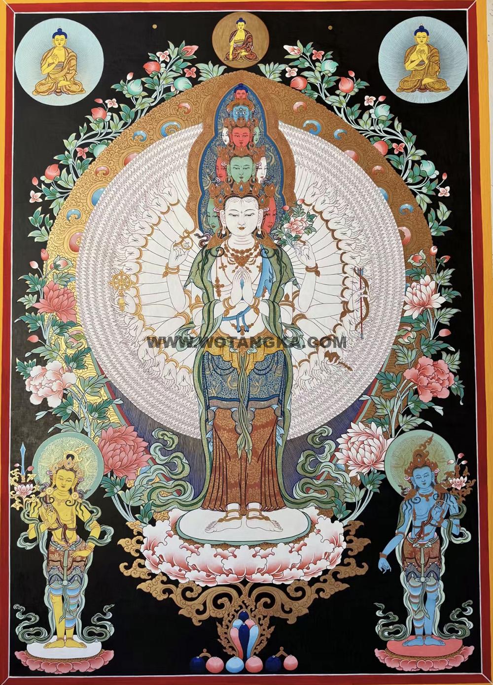 ｜已结缘·可定制｜唐卡寄卖编号：JM·189-479024-千手观音三世佛圆光法界吉祥本尊供养图（彩唐）