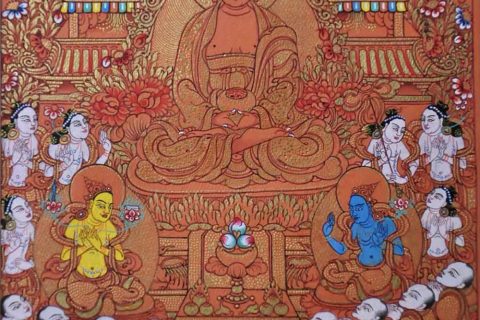 编号189-597413：红金唐卡-阿弥陀佛（12*10CM左右）