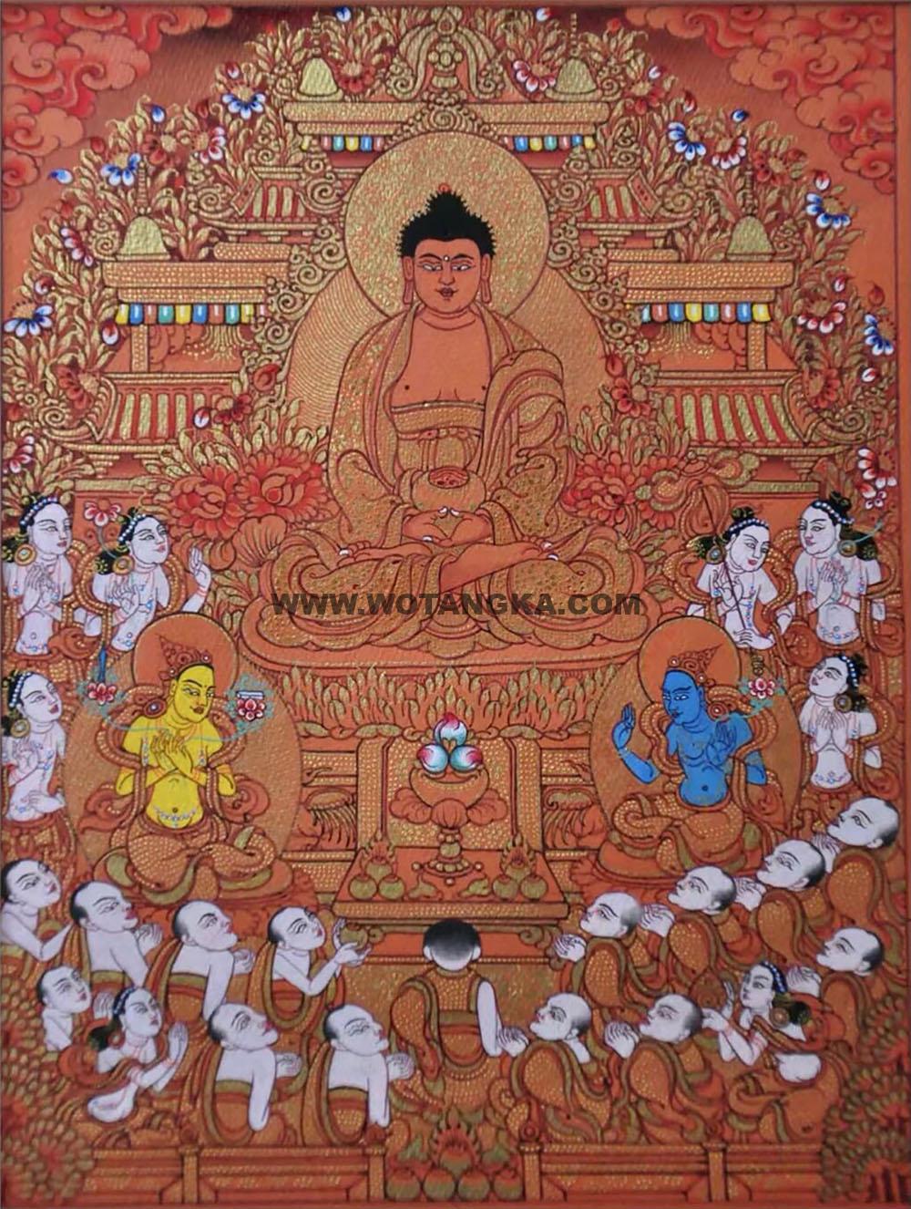 |已结缘·可定制|唐卡寄卖编号:JM·189-597413-阿弥陀佛西方极乐净土吉祥法界匝嘎利(红唐)