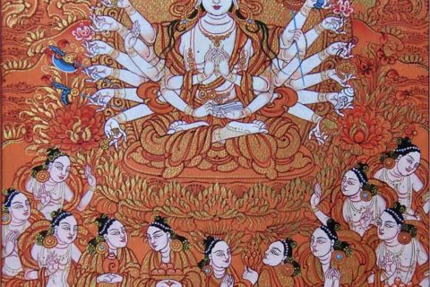 编号189-619110：红金唐卡-准提佛母（12*10CM左右）