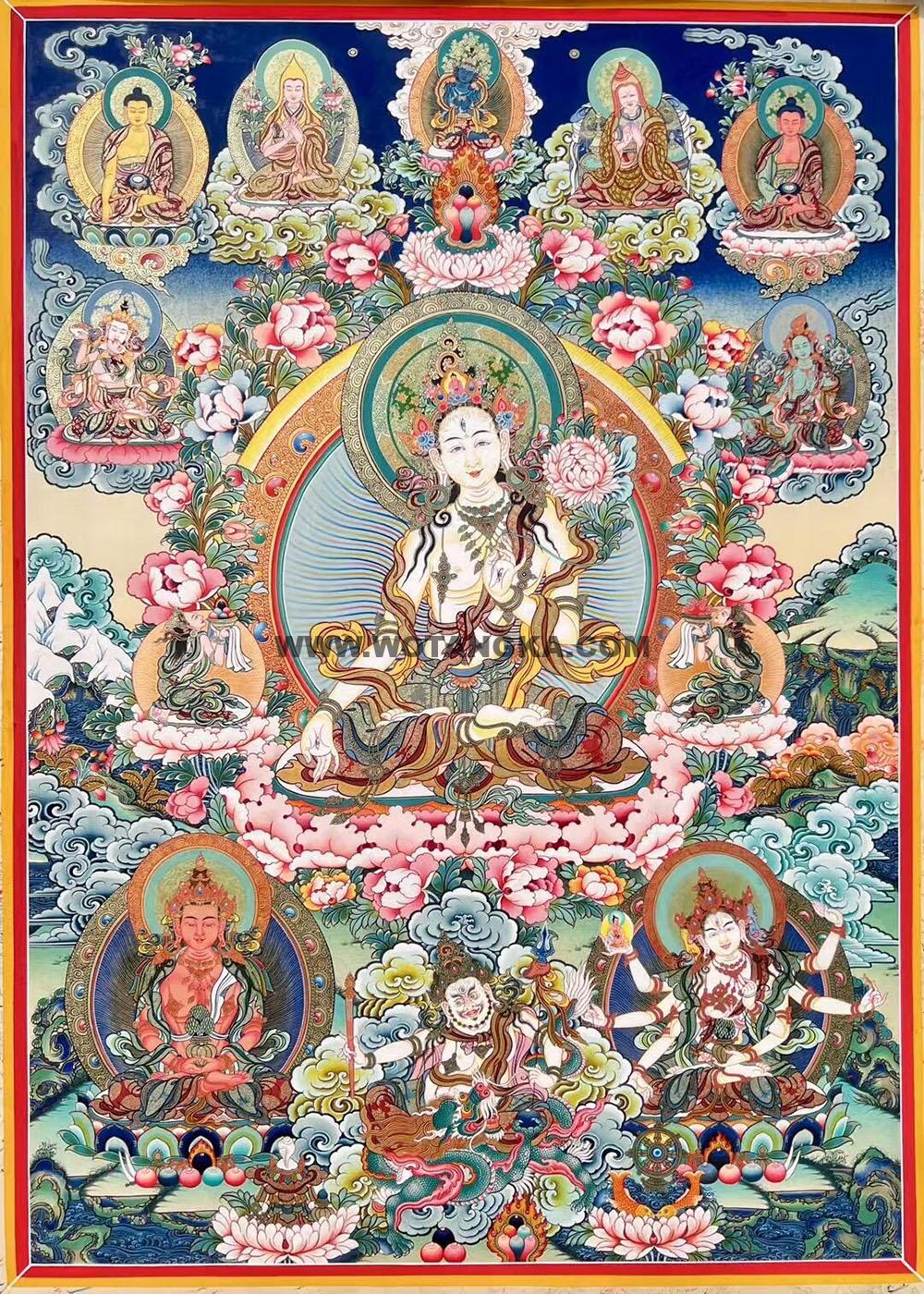 编号189-650188:彩绘唐卡-白度母·长寿三尊(100*70CM左右)