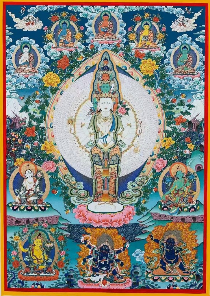 热贡-卓玛·画院：彩绘唐卡-千手观音·三怙主（120*90CM左右）
