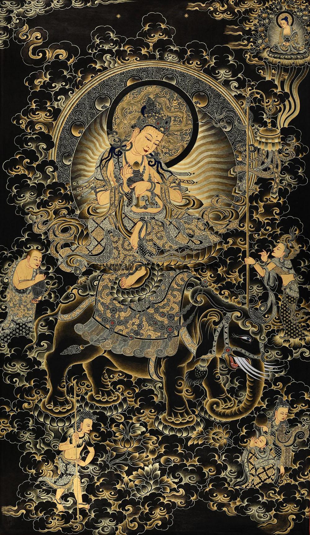 编号189-715022：黑金唐卡-普贤菩萨（80*50CM左右）