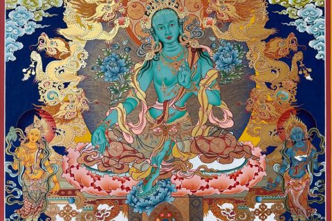 编号189-731111：彩绘唐卡-绿度母（80*60CM左右）