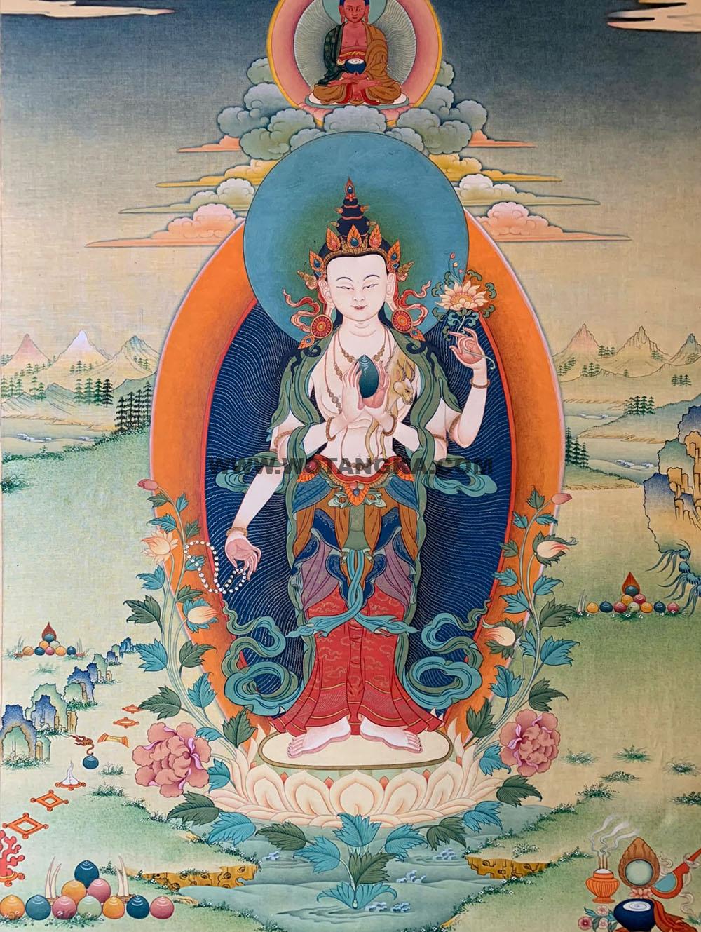 沃唐卡编号AC22748：四臂观音