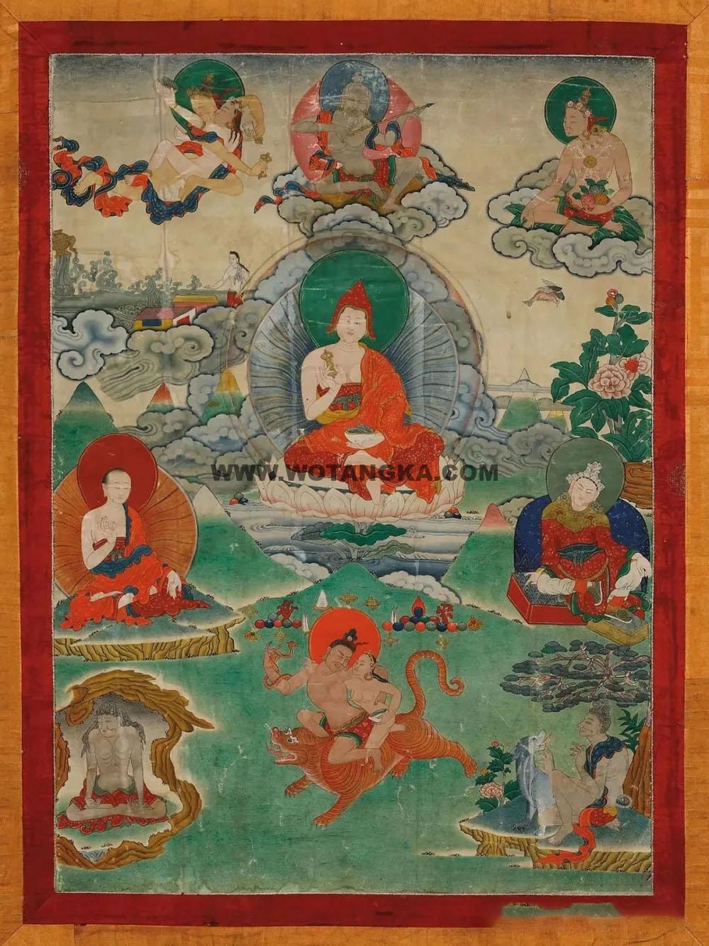 沃唐卡编号AC55718：莲花生大师与九大成就者