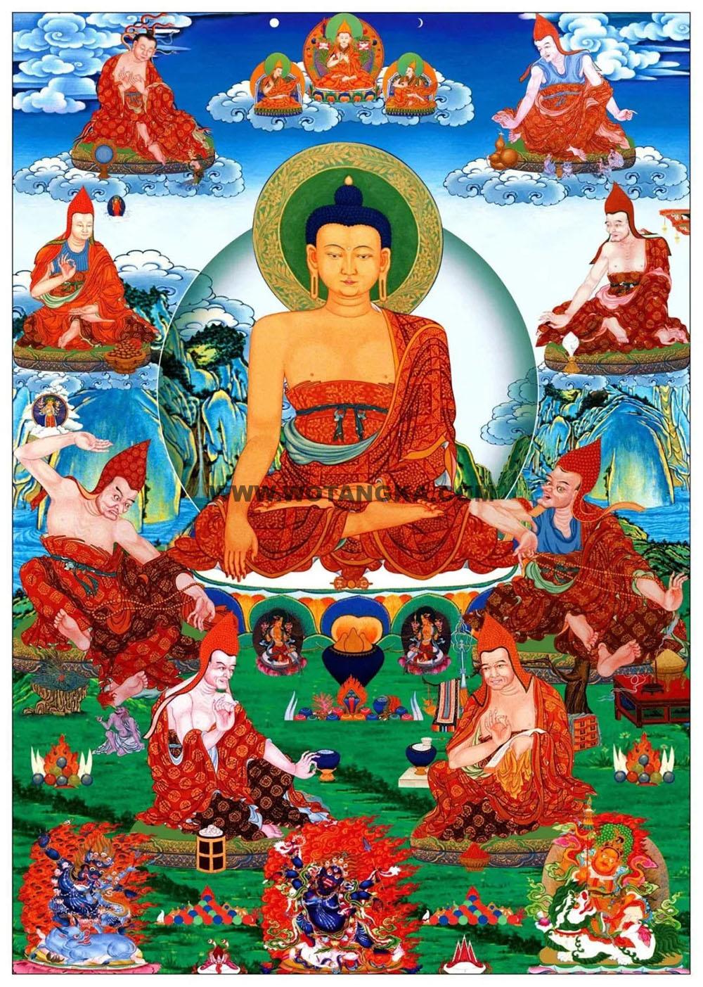 沃唐卡编号AC55917：释迦牟尼佛与二胜六庄严