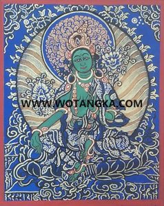 编号118-6489237：蓝金小唐卡-绿度母（长方形·5*4CM左右）