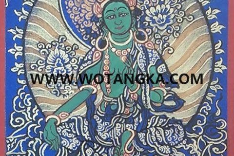 编号118-6489237：蓝金小唐卡-绿度母（长方形·5*4CM左右）