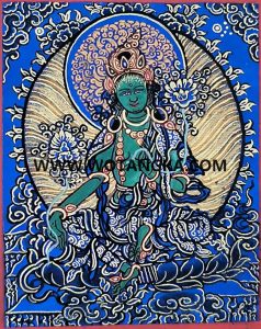 编号118-6529781：蓝金小唐卡-绿度母（长方形·5*4CM左右）