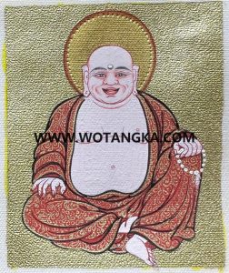 编号118-6789253：黄金小唐卡-弥勒佛（长方形·5*4CM左右）