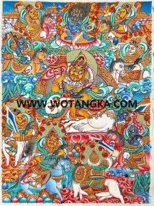 编号118-6824159：彩绘小唐卡-财宝天王·八马财神（长方形·8*6CM左右）