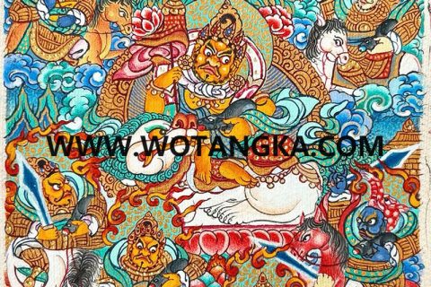 编号118-6824159：彩绘小唐卡-财宝天王·八马财神（长方形·8*6CM左右）