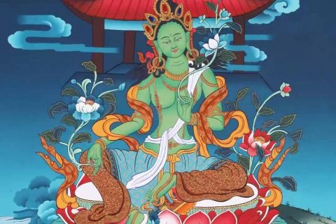 编号138-195836：彩绘唐卡-绿度母（60*44CM左右）